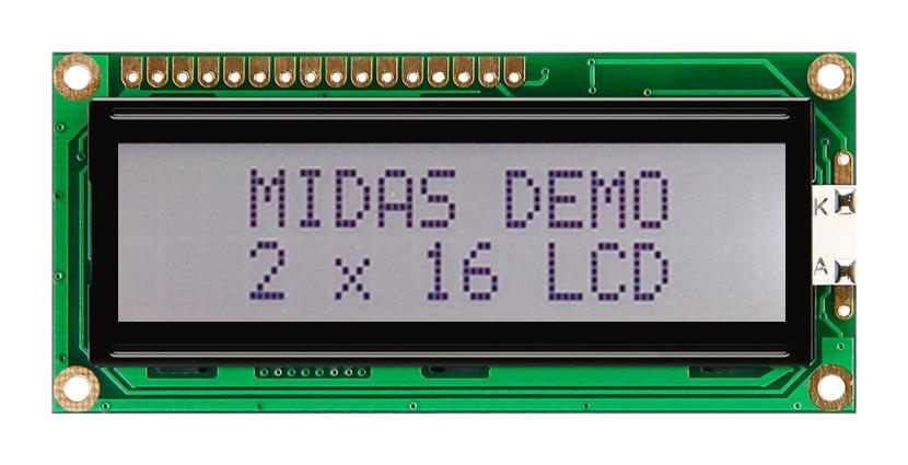 MC21605C6W-FPTLWI-V2 LCD MODULE, 16 X 2, COB, 5.55MM, FSTN MIDAS