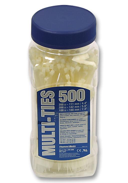 JTN-500 CABLE TIE WITH JAR, 500PC, NYLON6/6, WHT ABB - THOMAS & BETTS