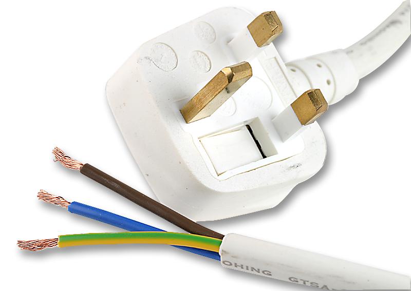 PE01019 LEAD UK PLUG-BARE END 5A 2M WHT PRO ELEC