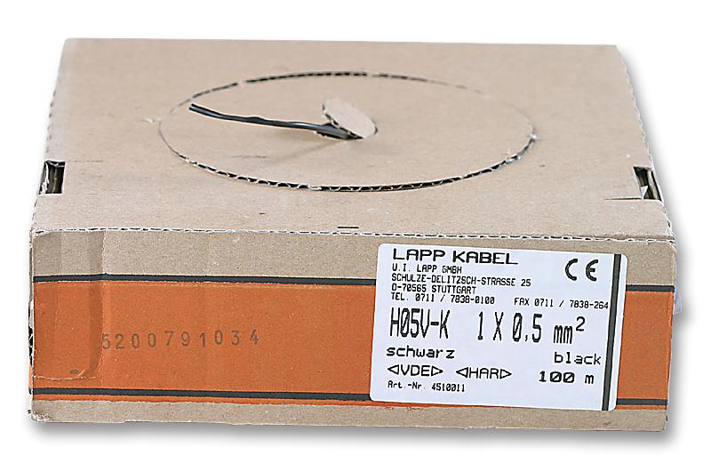 4520015 WIRE, H07V-K, BLACK, 10MM, 100M LAPP KABEL