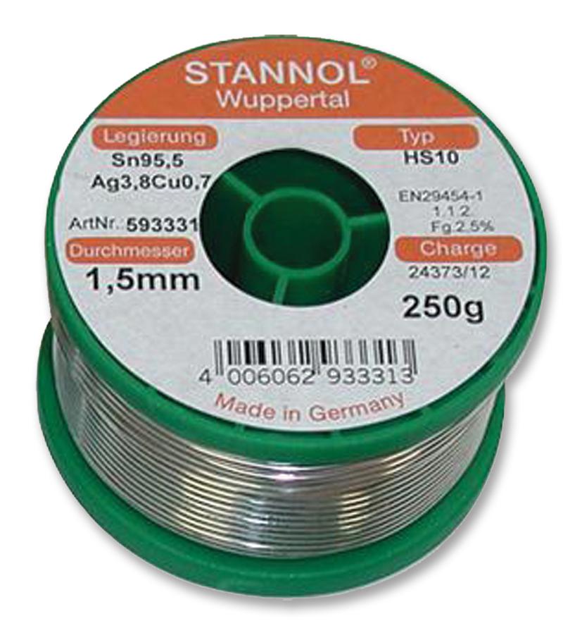593311 SOLDER WIRE, LEAD FREE, 0.8MM, 250G STANNOL