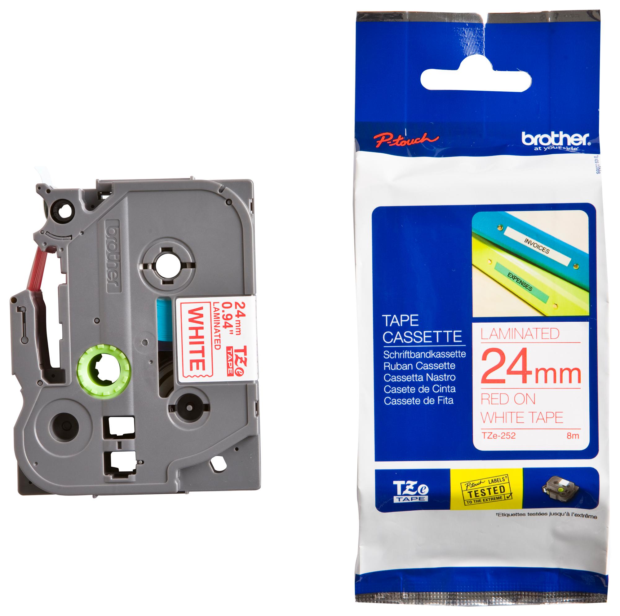 TZE-252 TAPE, RED ON WHITE, 24MM W, 8M L BROTHER