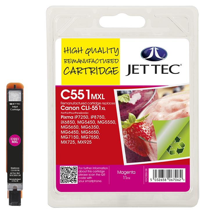 101C055138 INK CART, REMAN, CANON CLI-551XL MAGENTA JET TEC