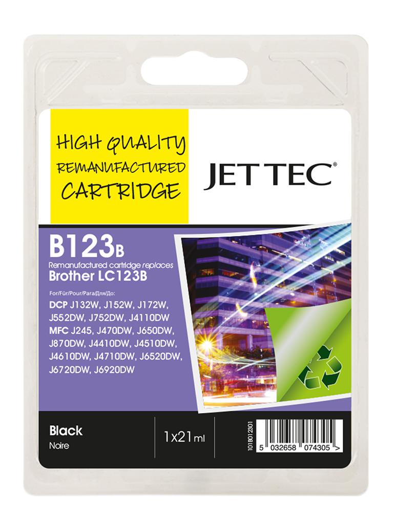 101B012301 INK CART, LC123 BLACK, REMANUFACTURED JET TEC