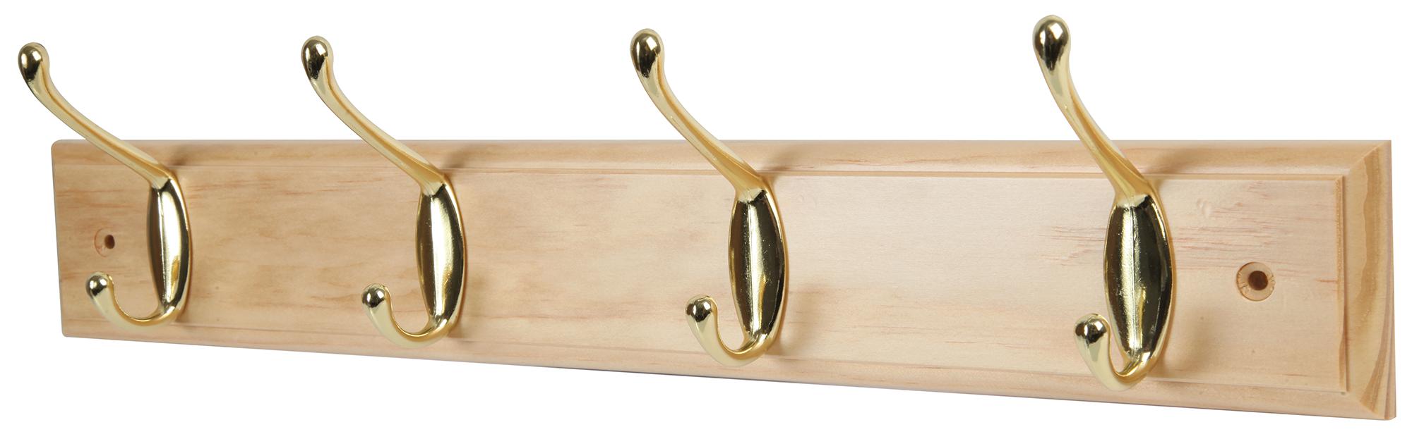 D01714 HOOK RAIL, 4 HOOKS, PINE & BRASS DURATOOL