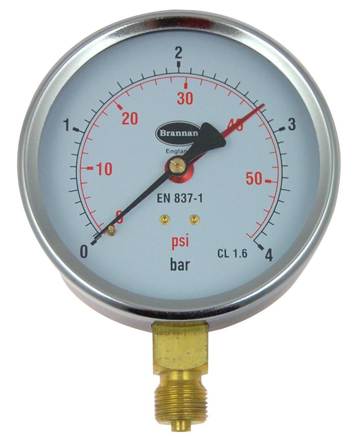 34/653/0 PRESSURE GAUGE, DIAL, 0 TO 4 BAR BRANNAN