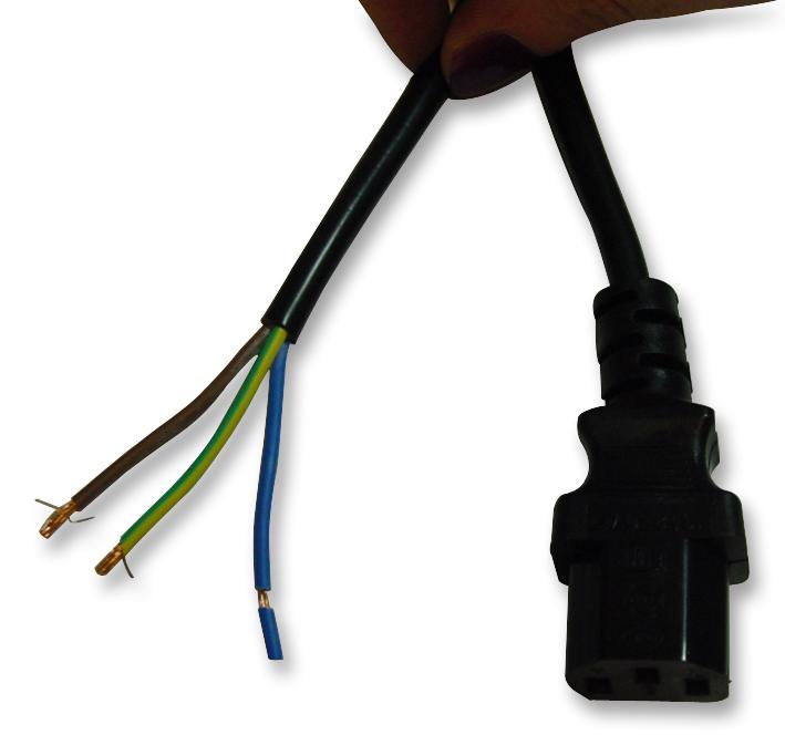 PE00012 POWER LEAD, IEC S-OPEN END, BLK, 2M PRO ELEC