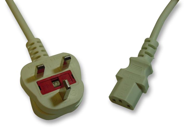 PE01060 LEAD UK PLUG TO IEC C13 SOCKET 5A WHT 2M PRO ELEC