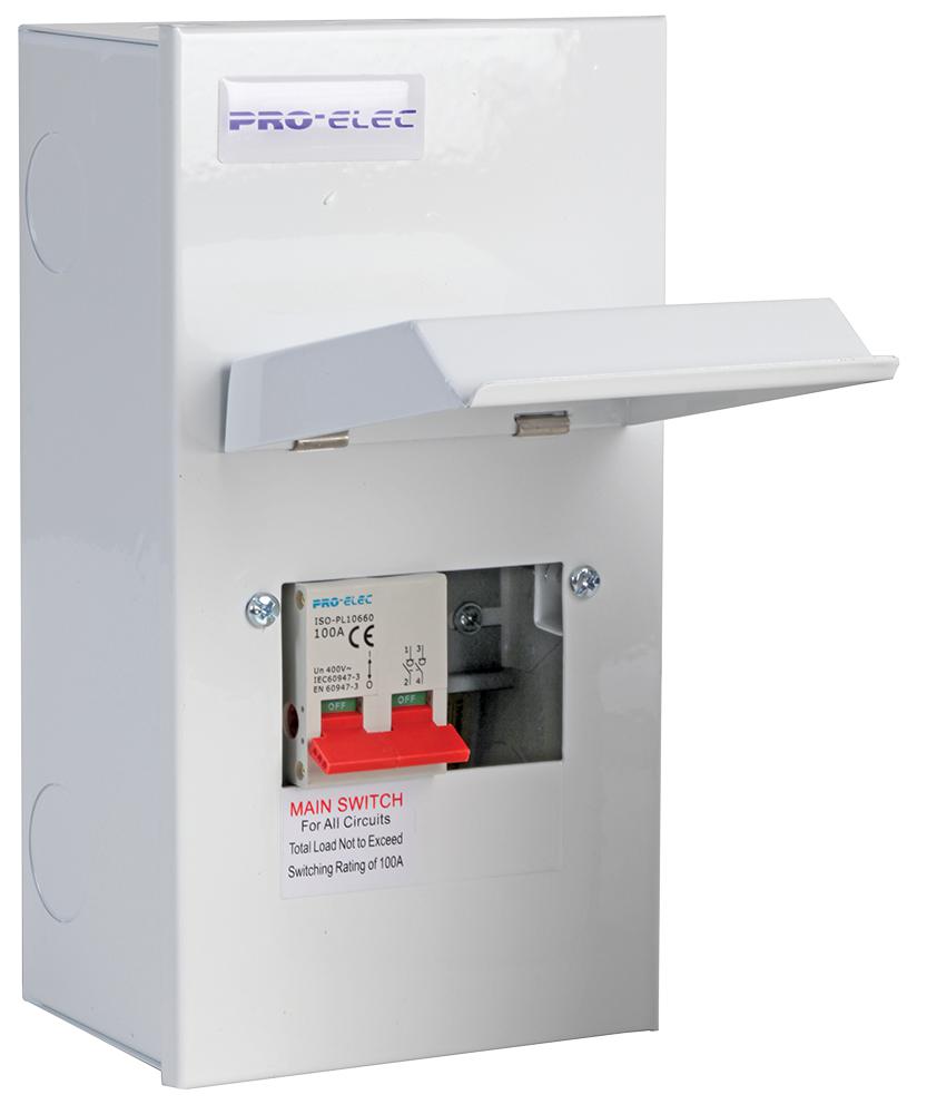 PEL00429 CONSUMER UNIT, METAL, 4WAY, 100A, 230V PRO ELEC