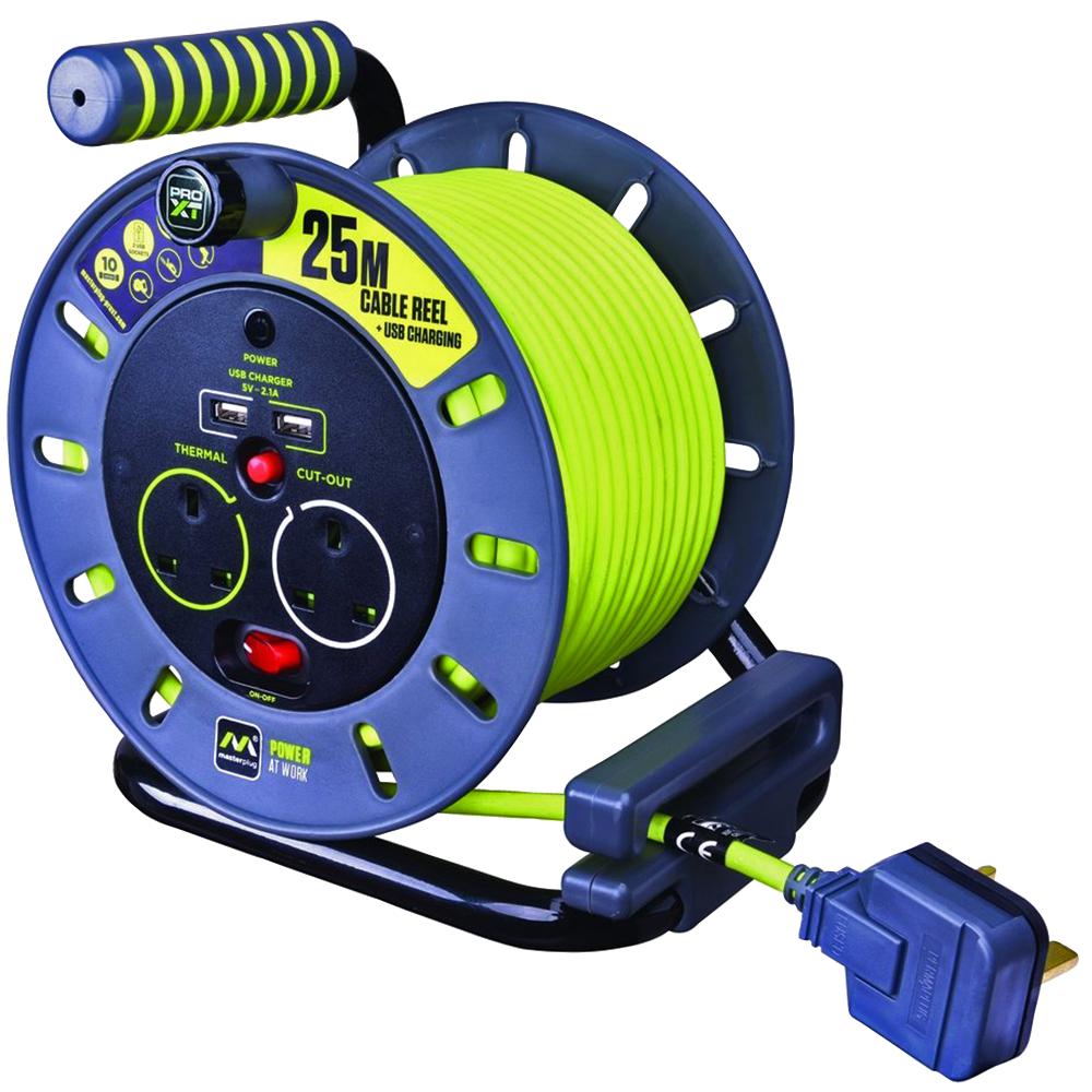 OMU25132USL-PX 2 SKT 25M 13A MED OPEN REEL + USB UK MASTERPLUG