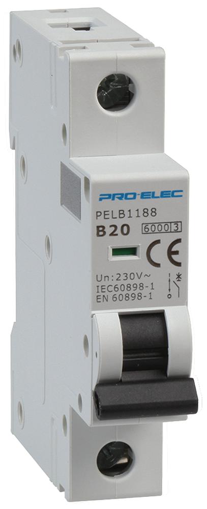 PELB1188 CIRCUIT BREAKER, 1P, 20A, 415V, DIN RAIL PRO ELEC