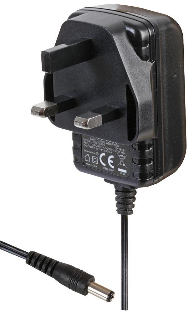 PEL00395 AC-DC POWER SUPPLY, 12V, 500MA, 2.5MM PRO ELEC