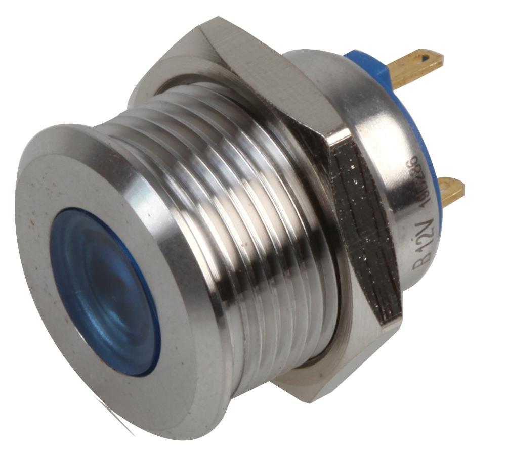 RJS01-19I-170P-B-BS-12V-67J LED INDICATOR, 19MM FLAT BLUE 12V BR/ST RJS ELECTRONICS