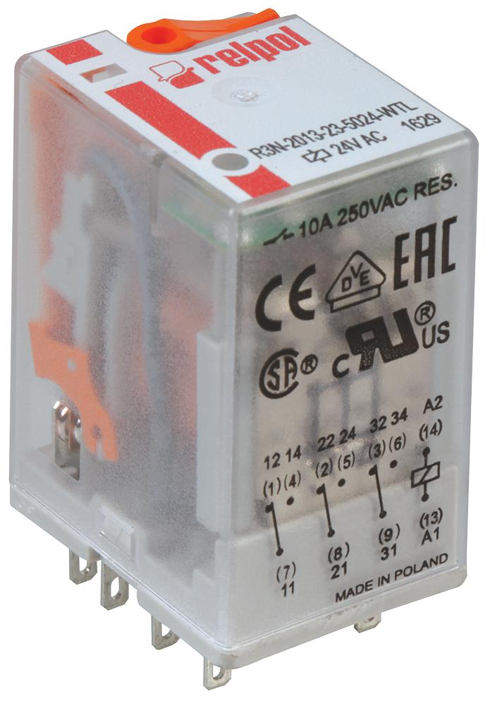 R3N-2013-23-5024-WTL 11-PIN INDUSTRIAL RELAY, 10A, 3PCO 24VAC RELPOL