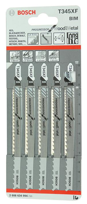 T345X JIGSAW BLADES WOOD/METAL, T345X, PK5 BOSCH