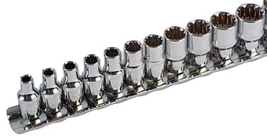 3399 SOCKET SET ON RAIL, BA 1/4 IND, 11PC LASER