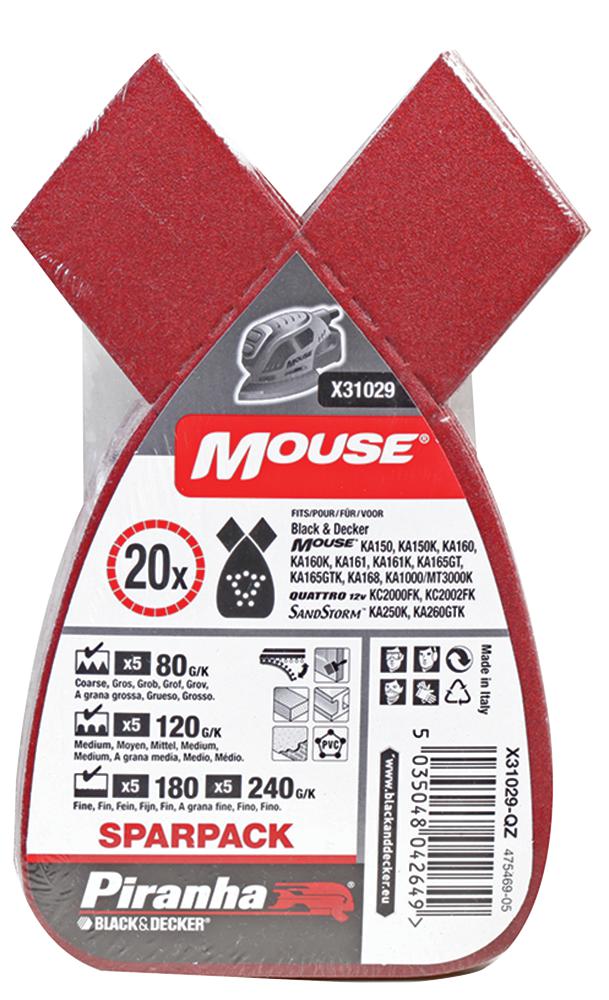 X31029-QZ MOUSE SANDING SHEET SPARPACK ASSORT 20PK PIRANHA