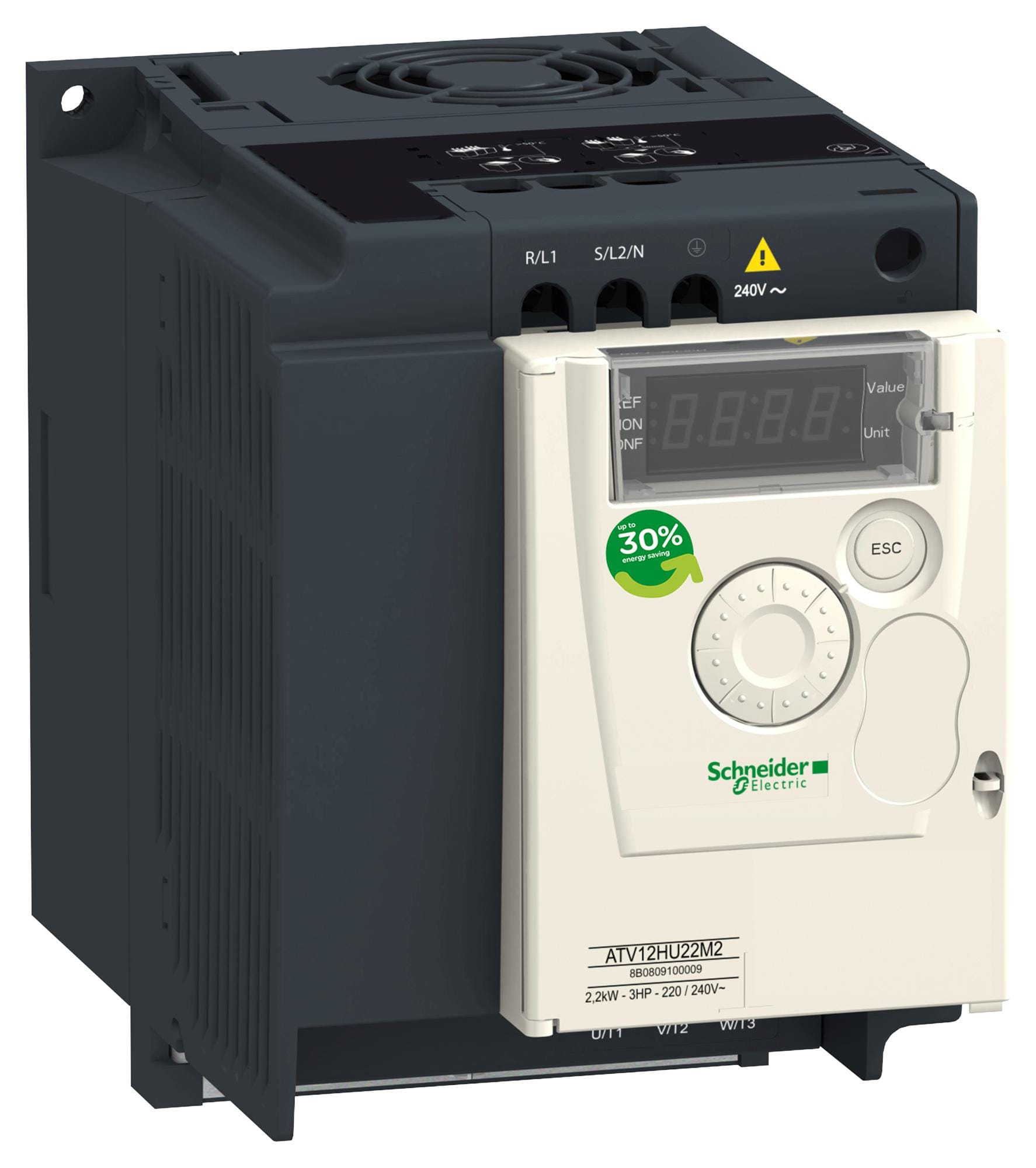 SCHNEIDER ELECTRIC AC ATV12HU22M2TQ VAR SPEED DRIVE , 1PH/3PH, 2.2KW, 240VAC SCHNEIDER ELECTRIC 3110034 ATV12HU22M2TQ