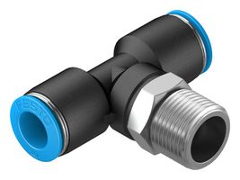 153113 - Pneumatic Fitting, Push-In T-Fitting, R3/8, 14 bar, 10 mm, PBT (Polybutylene Terephthalate), QST - FESTO