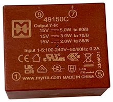 49150C - AC/DC PCB Mount Power Supply (PSU), ITE, Household & Transformers, 1 Output, 5 W, 15 VDC, 330 mA - MYRRA
