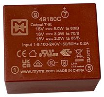 49180C - AC/DC PCB Mount Power Supply (PSU), ITE, Household & Transformers, 1 Output, 5 W, 18 VDC, 280 mA - MYRRA