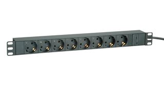 19.07.1623 - Extension Lead, 19" Cabinet, ALU, Black, 8 Outlets, Schuko, 10 A, 250 V, IEC 60320 C14, 2 m - ROLINE