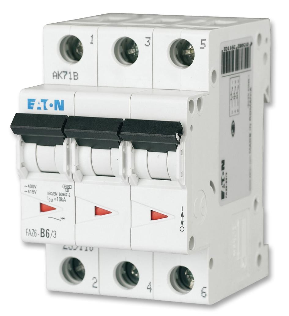 EATON MOELLER Thermal Magnetic FAZ6-C40/3 CIRCUIT BREAKER, 3 POLE, C TYP, 40A EATON MOELLER 2290105 FAZ6-C40/3