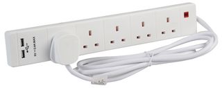 2068SU WHT Ext Lead 5 Gang With USB WHT 2m Pro Elec