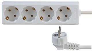 PL03865 Extension Lead, Euro, WHT, 4GANG, 3M Pro Elec