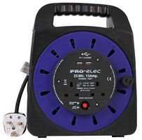PEL00807 Handbag Reel, 2-Gang, 13a With USB 25m Pro Elec