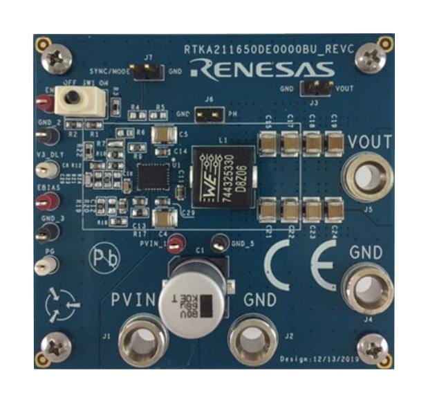 RENESAS Power Management - DC / DC RTKA211650DE0000BU EVAL BOARD, SYNCHRONOUS BUCK REGULATOR RENESAS 3781627 RTKA211650DE0000BU