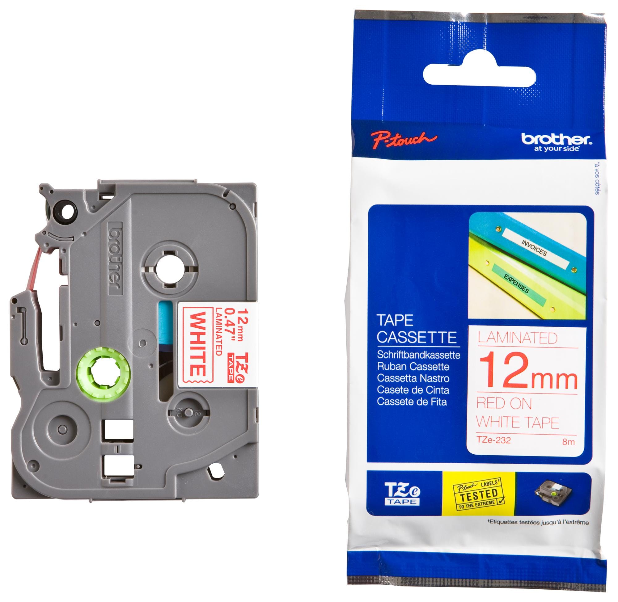 BROTHER Label Printer Tape TZE-232 TAPE, RED ON WHITE, 12MM W, 8M L BROTHER 603570 TZE-232