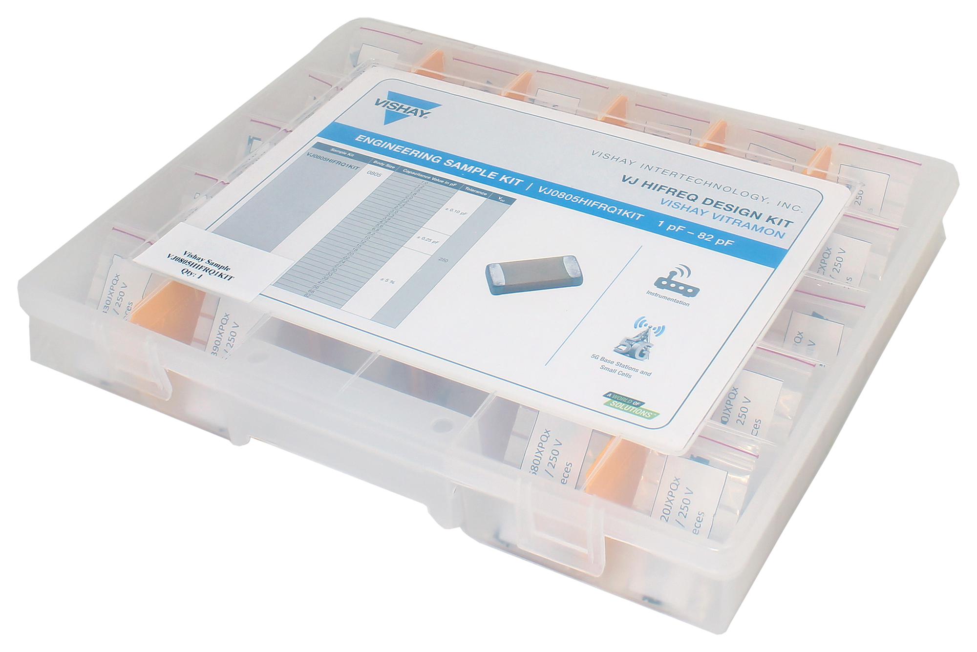 VISHAY Capacitor Assortments VJ0805HIFRQ1KIT CAP DESIGN KIT, 1PF-82PF, 0805, SMD VISHAY 3442370 VJ0805HIFRQ1KIT