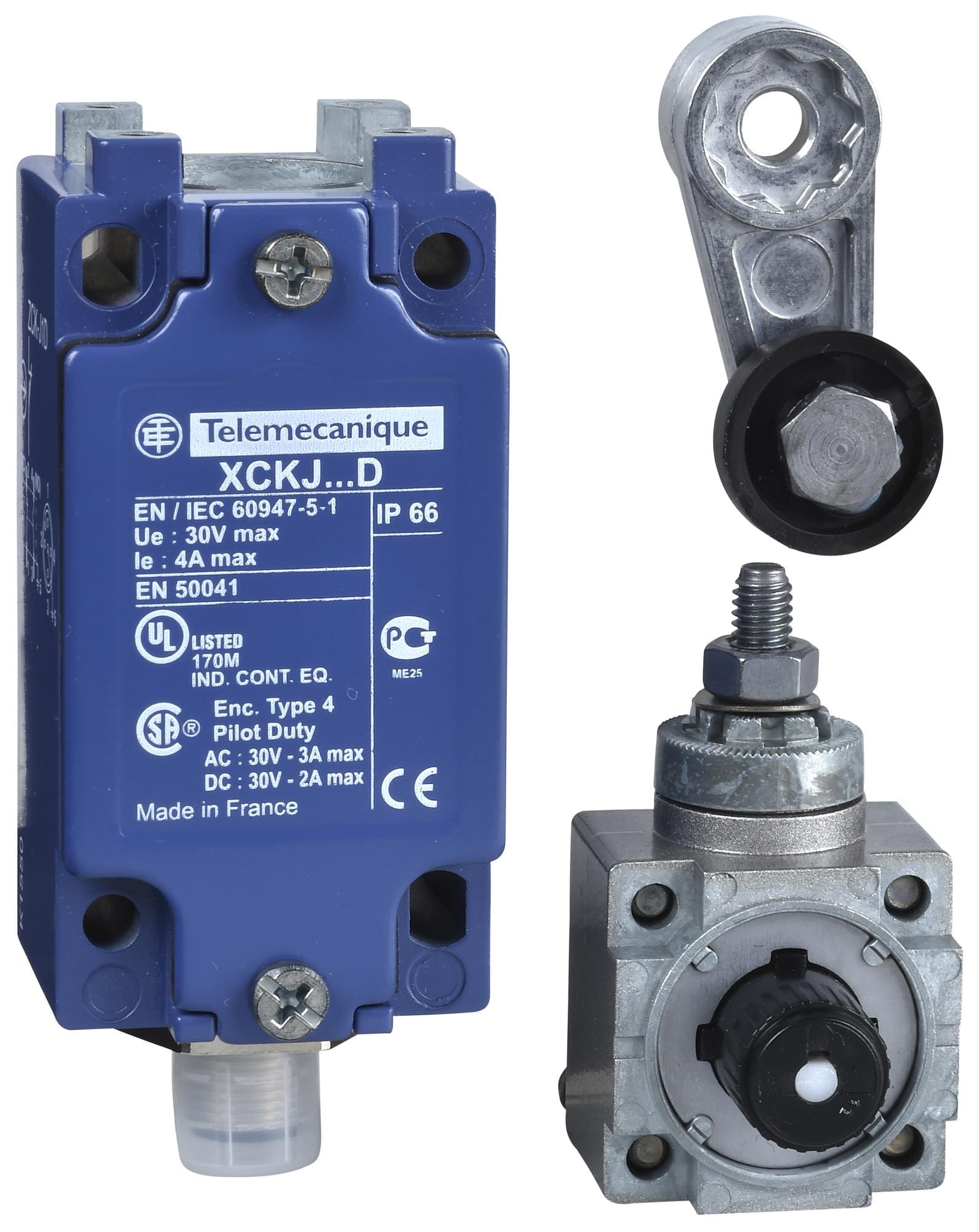 TELEMECANIQUE SENSORS Limit Switch XCKJ10511D LIMIT SW, ROLLER LEVER, SPST-NO/NC, 3A TELEMECANIQUE SENSORS 3130443 XCKJ10511D