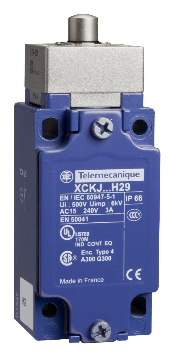 TELEMECANIQUE SENSORS Limit Switch XCKJ161H7 LIMIT SW, PLUNGER, SPST-NO/NC, 3A, 240V TELEMECANIQUE SENSORS 3212788 XCKJ161H7