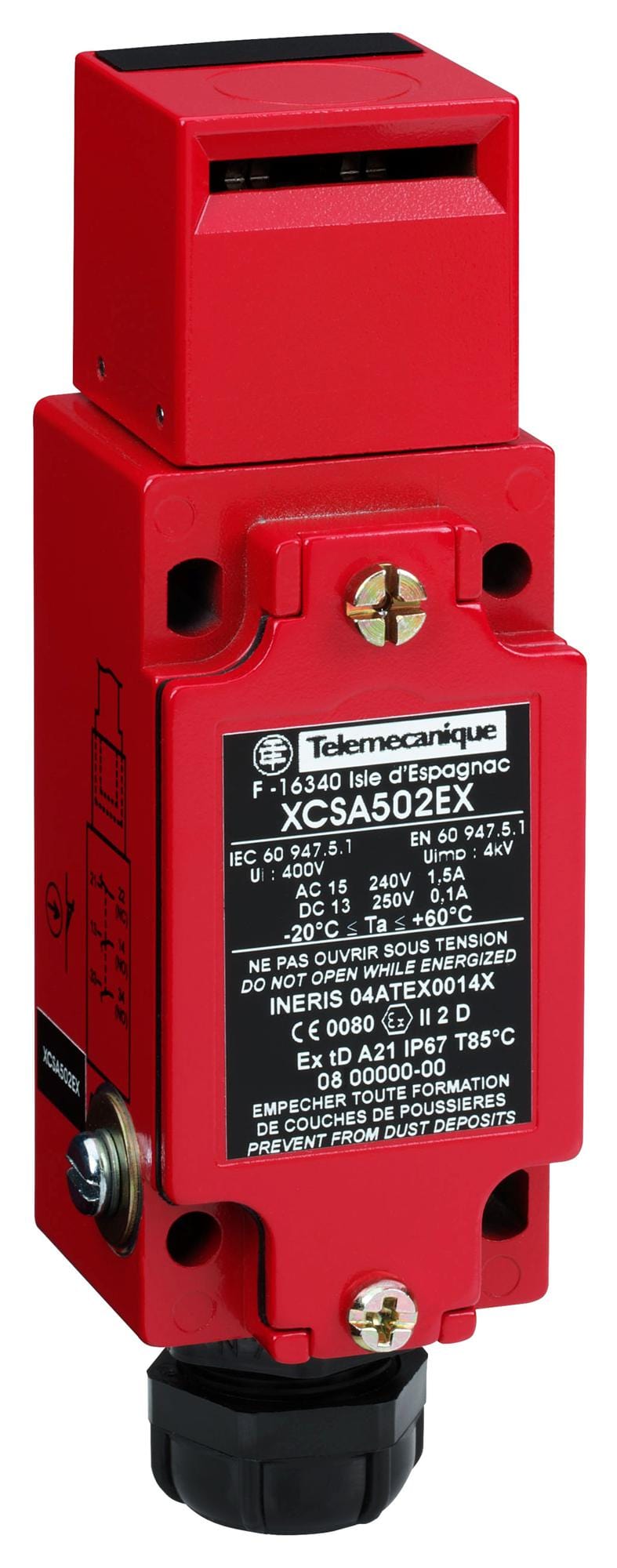 TELEMECANIQUE SENSORS Safety interlock XCSA702EX SAFETY SWITCH, DPST-NC/SPST-NO, 6A, 120V TELEMECANIQUE SENSORS 3130579 XCSA702EX