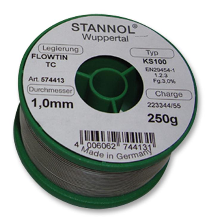 574402 SOLDER WIRE, KS100, 0.3MM, 250G STANNOL