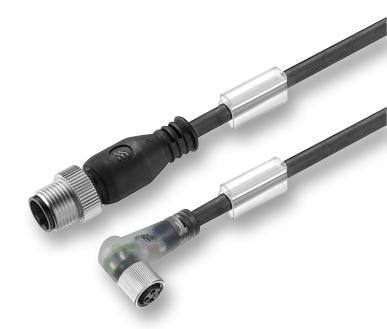 9457760300 LEAD, M12 PLUG - M8 R/A 2LED SKT, 3M WEIDMULLER