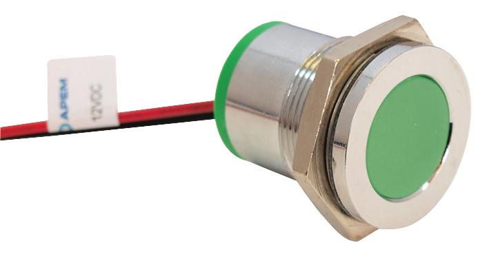 Q22F7CXXG12E INDIC FLUSH CHROME GREEN 12VDC,IP67 APEM