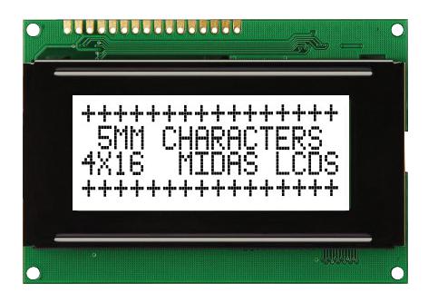 MC41605A6W-FPTLW-V2 DISPLAY, ALPHANUMERIC, 16X4, WHITE MIDAS