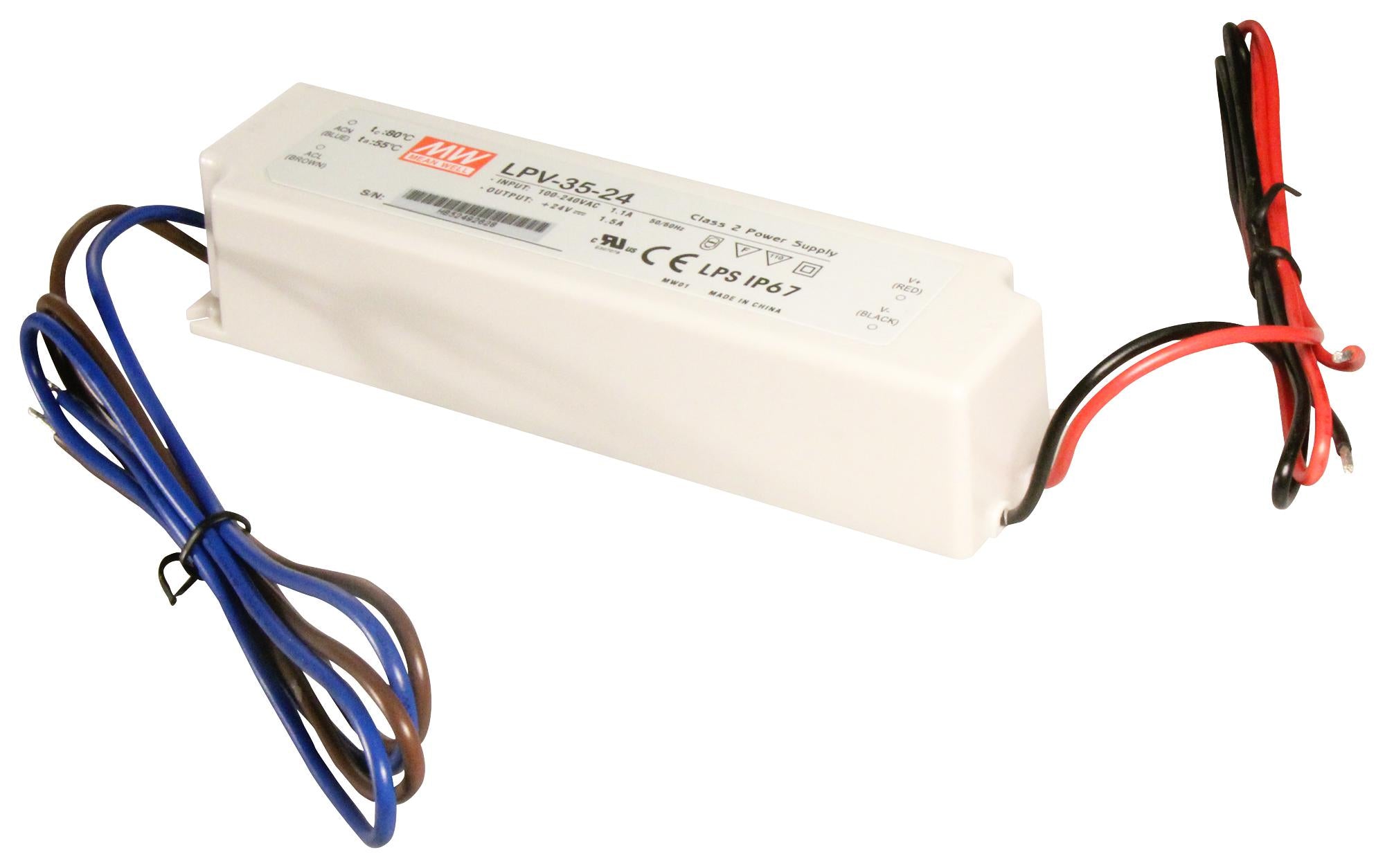 LPV-35-24 LED DRIVER, AC-DC, CV, 1.5A, 24V MEAN WELL