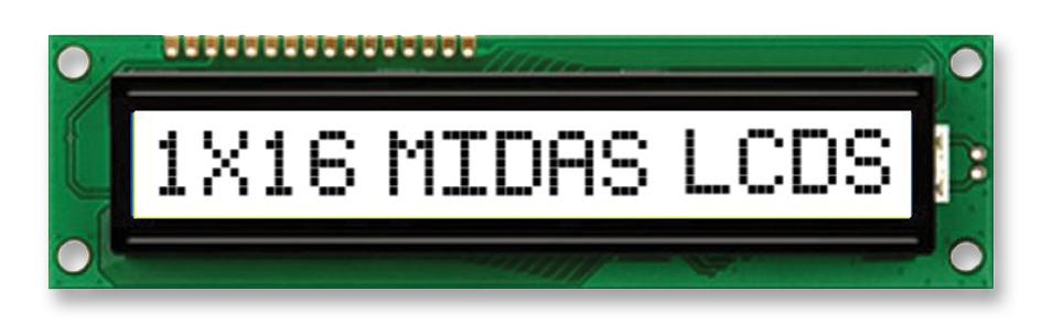 MC11609A6W-FPTLW-V2 DISPLAY, ALPHANUMERIC, 16X1, WHITE MIDAS