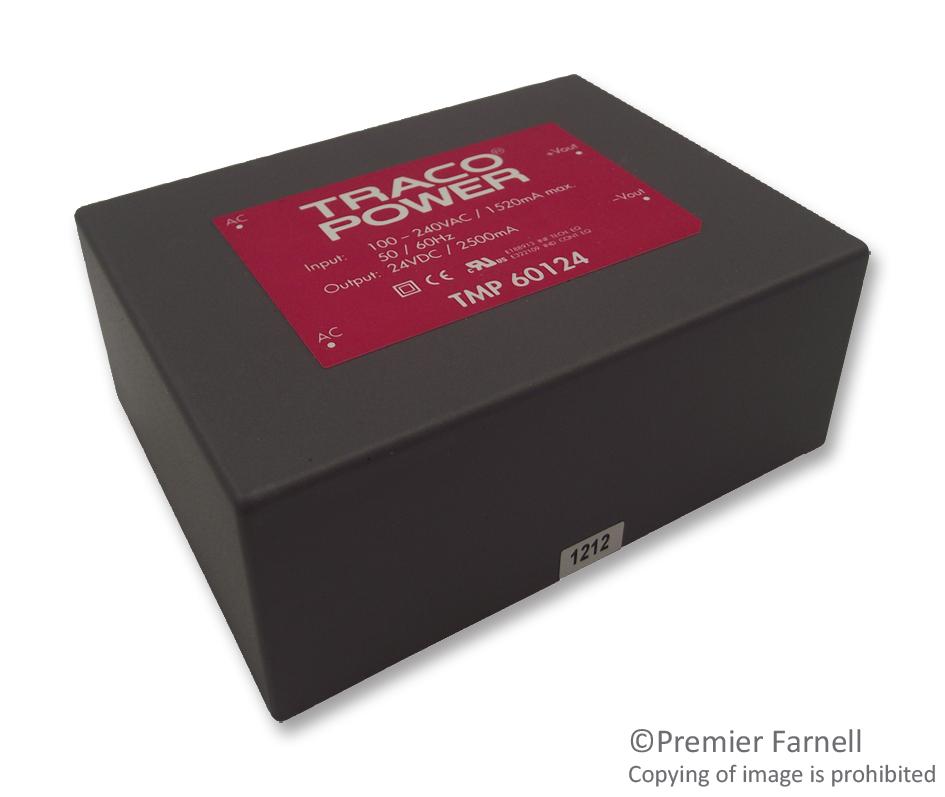 TMP 60124 PSU, AC/DC, 2.5A, 24V, 60W, PCB TRACO POWER