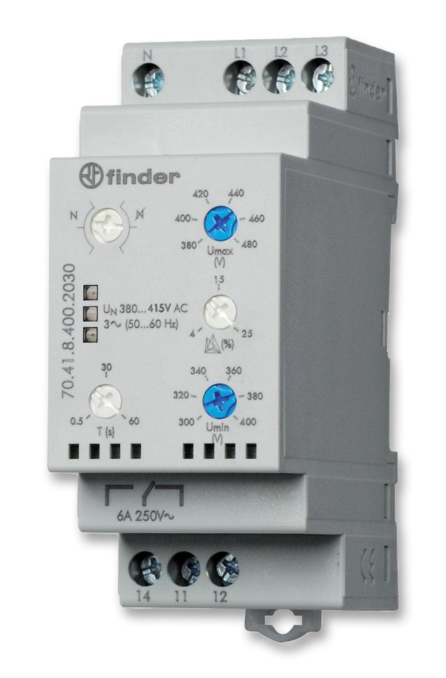 70.41.8.400.2030 RELAY, 3 PH, SPDT, 380VAC, 415VAC FINDER