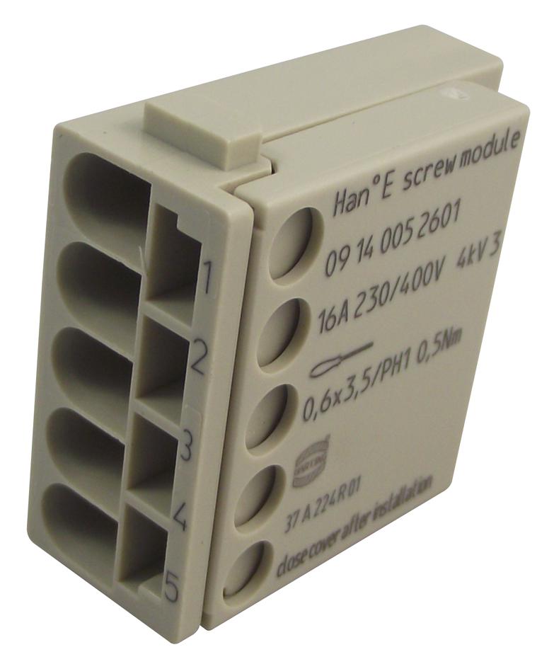 09 14 005 2601 RECTANGULAR INSERT, SIGNAL, PLUG, 5POS HARTING