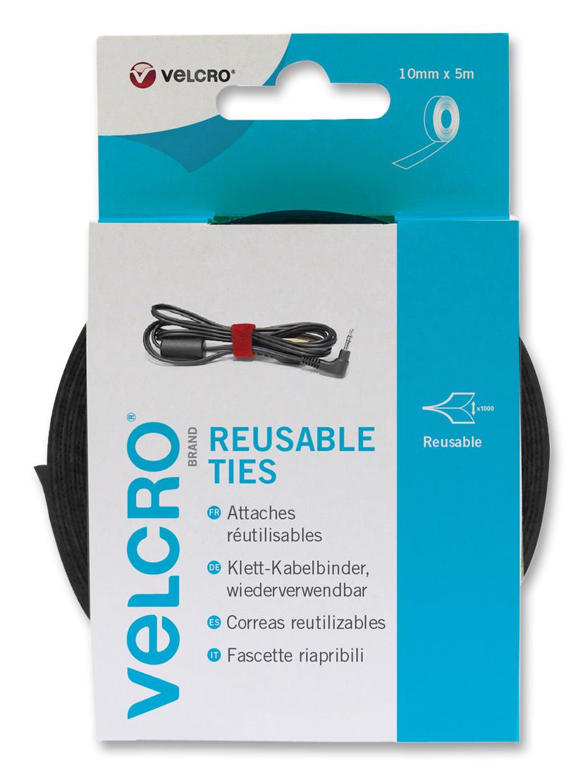 VEL-EC60253 CABLE TIE, 10MM X 5M, BLACK VELCRO