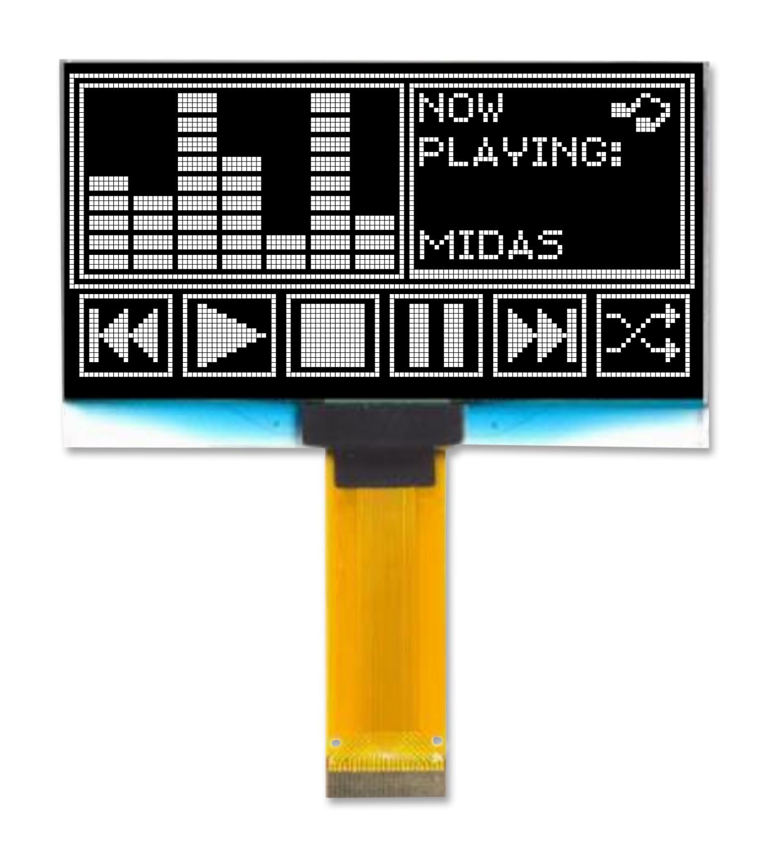 MCOT128064HV-WM OLED DISPLAY, 128 X 64, WHITE, 64.19MM MIDAS