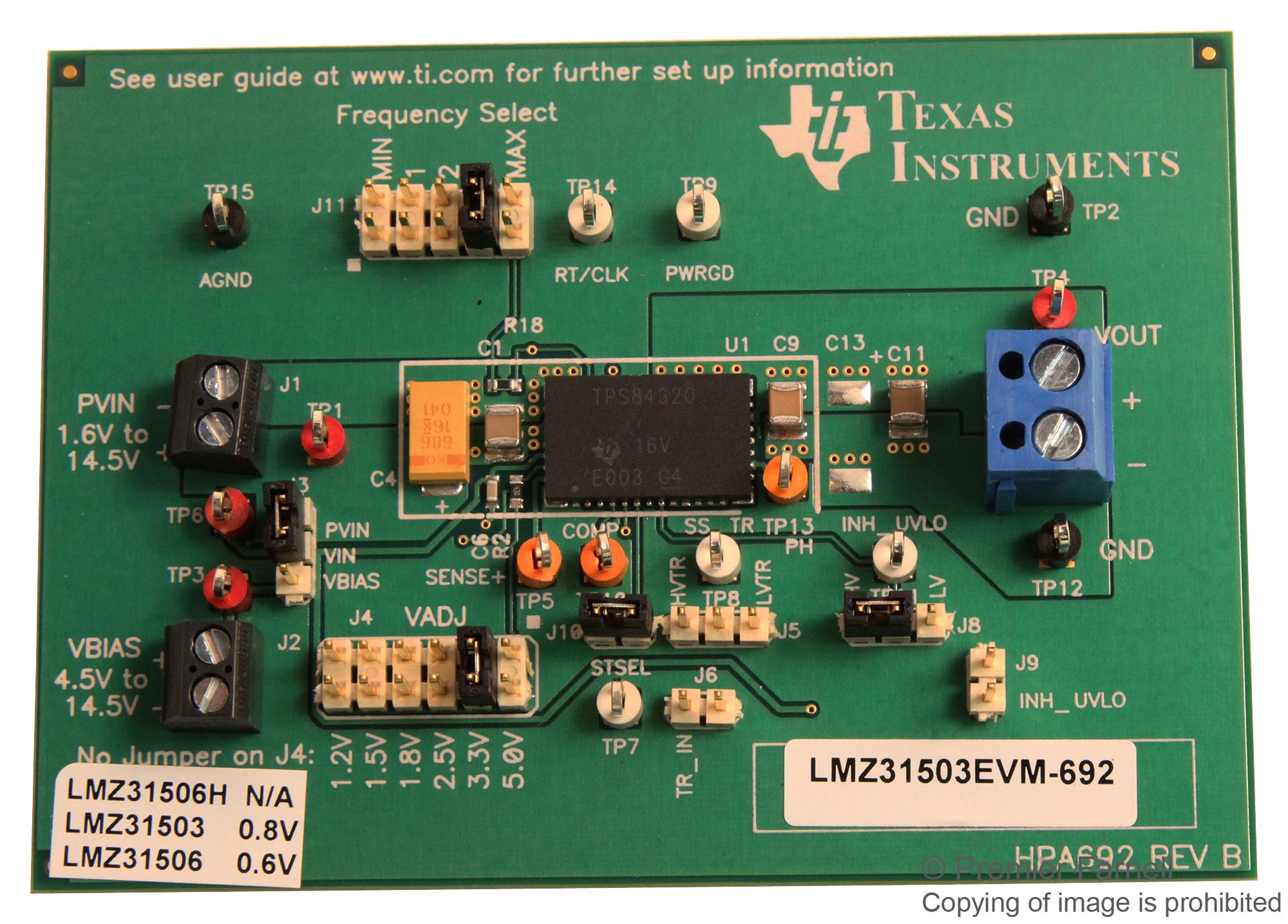 LMZ31503EVM-692 EVALUATION BOARD, SYNC BUCK CONVERTER TEXAS INSTRUMENTS