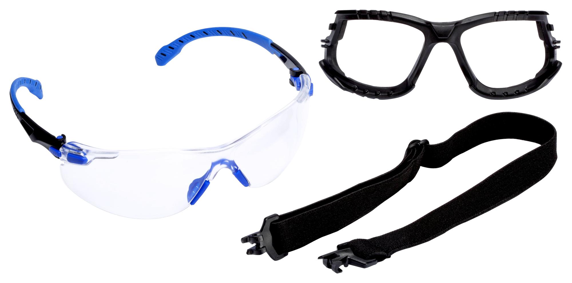 S1101SGAFKT-EU SAFETY GLASS, CLEAR, ANTI FOG, BLK/BLU 3M
