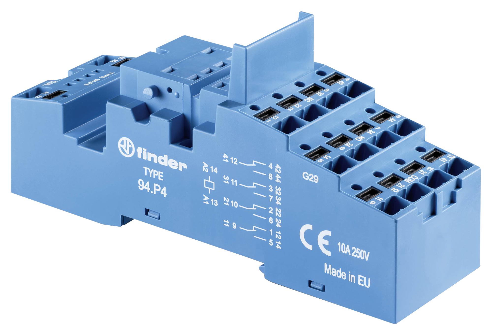 94P4SMA RELAY SOCKET, DIN RAIL/PANEL, 14PIN, QC FINDER